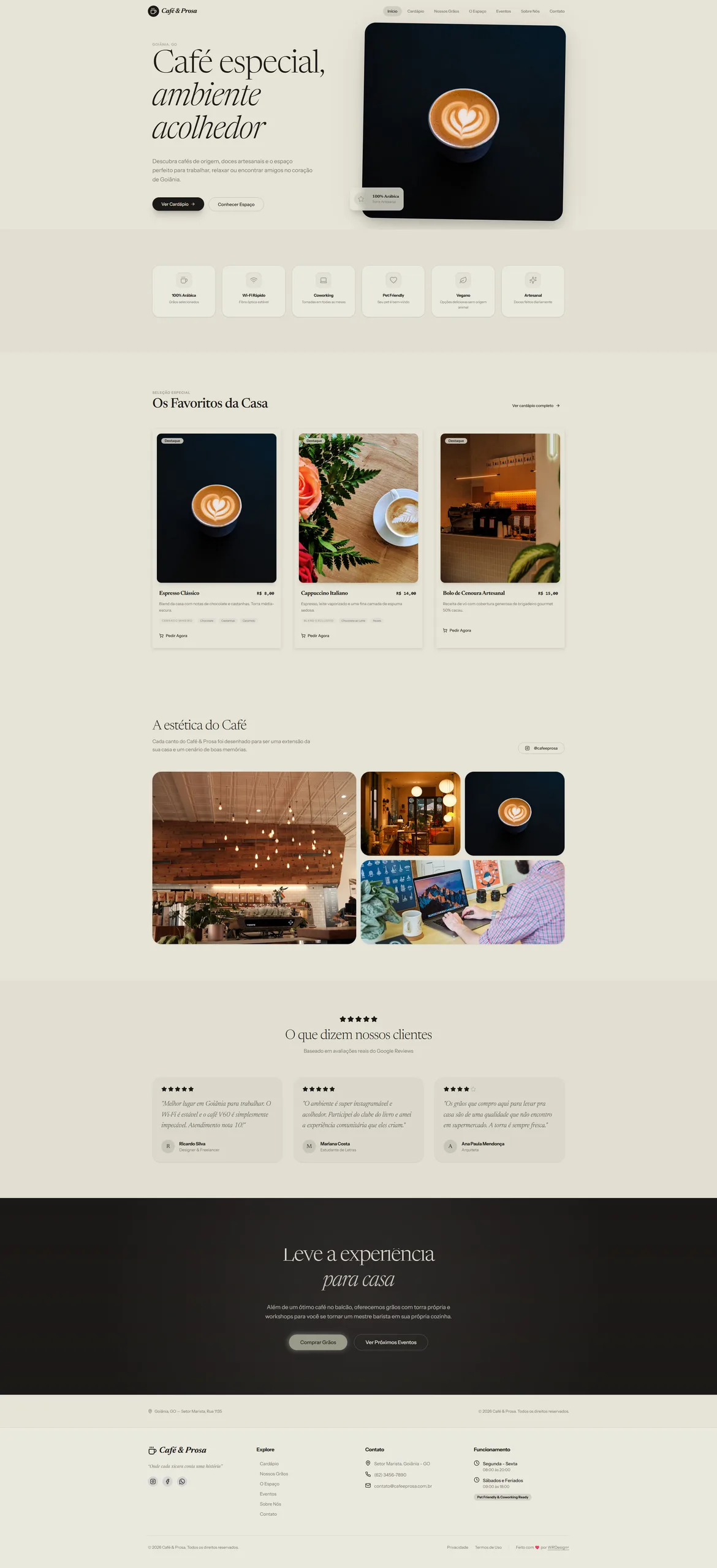 Café & Prosa — Redesign de Experiência Digital para uma Cafeteria Cultural